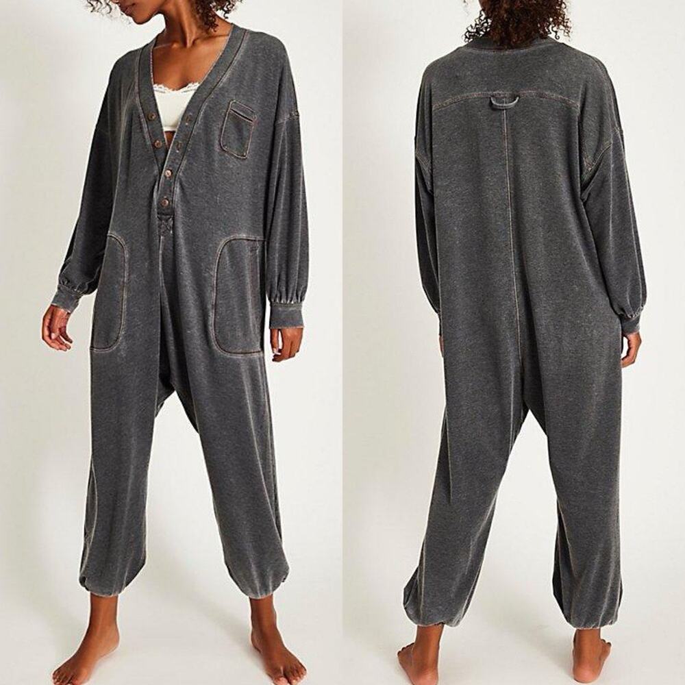 Free People Donβt Wait Up One Piece Womens S Oversized Burnout Jumpsuit Gray